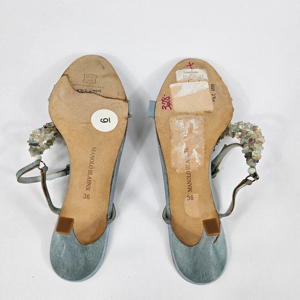 Y2k Manolo Blahnik Heels Crystal Denim Strappy Vintage - Size 36 (5.5) - Picture 5 of 9